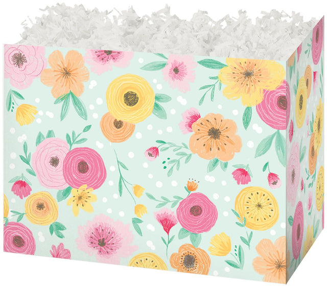 Floral Mint - Basket Box - 10-1/4 x 6 x 7-1/2"