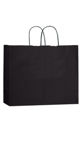 Black shadow stripe matte shopping bag, 16 x 6 x 13"