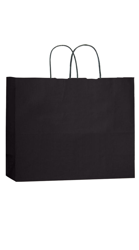 Black shadow stripe matte shopping bag, 16 x 6 x 13"