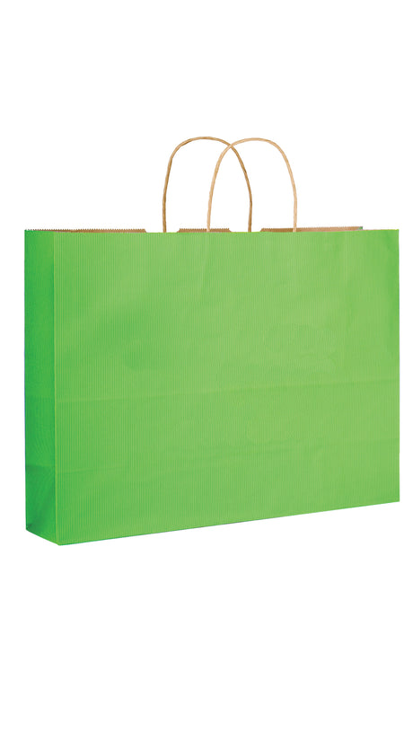 Lime shadow stripe matte shopping bag, 16 x 6 x 13"