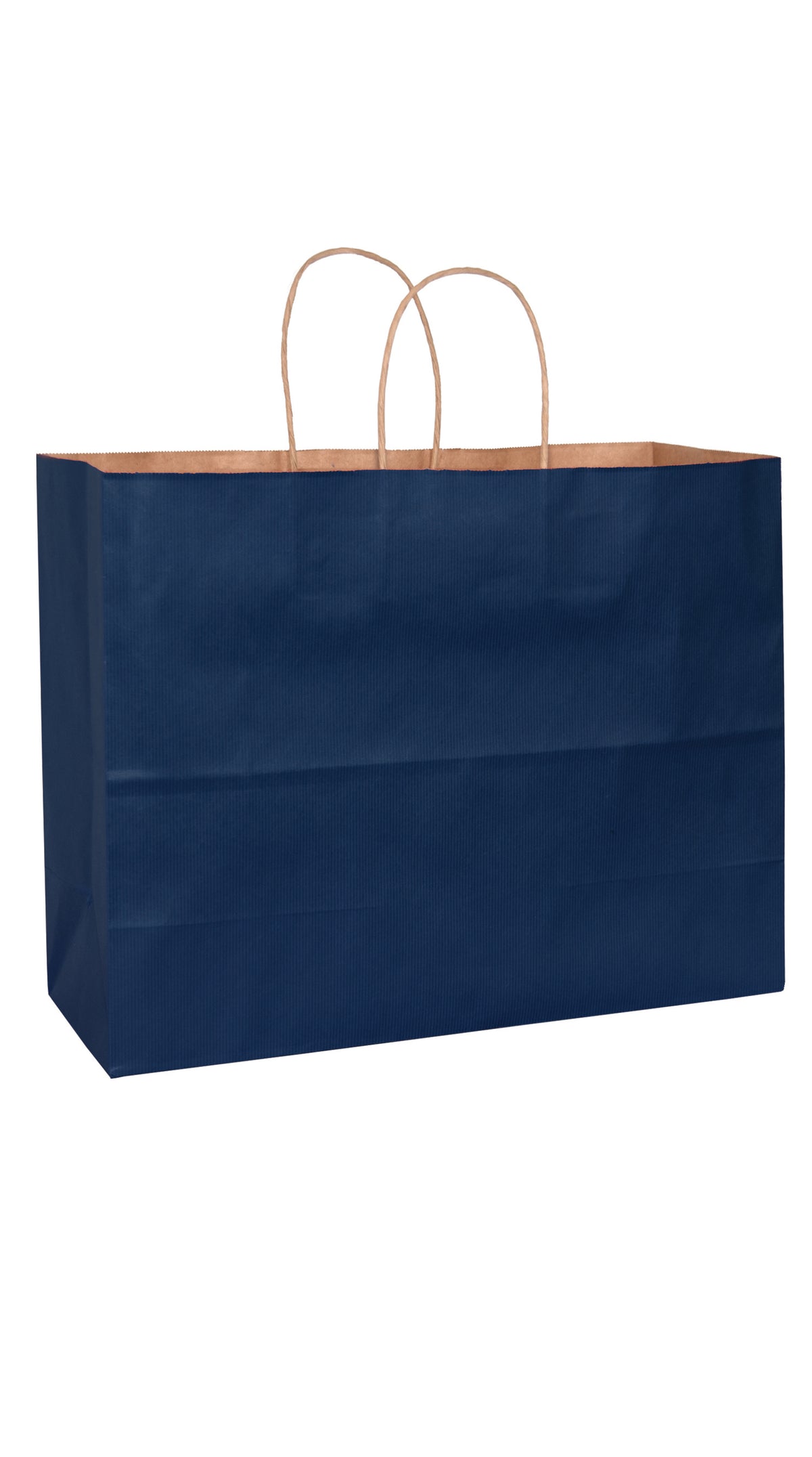 Navy shadow stripe matte shopping bag, 16 x 6 x 13"