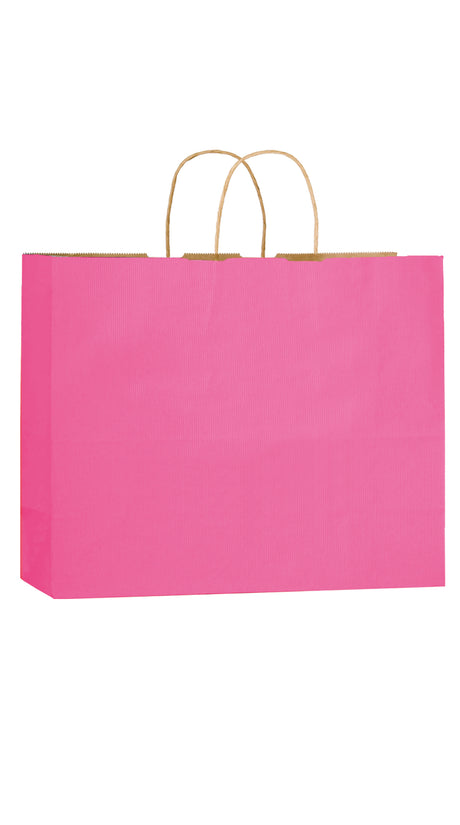 Pink shadow stripe matte shopping bag, 16 x 6 x 13"