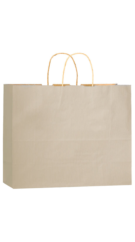 Oatmeal shadow stripe matte shopping bag, 16 x 6 x 13"