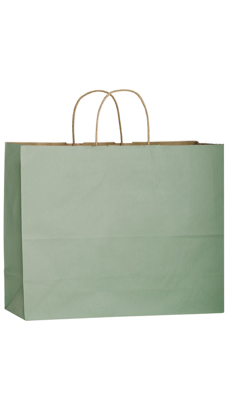 Sage shadow stripe matte shopping bag, 16 x 6 x 13"