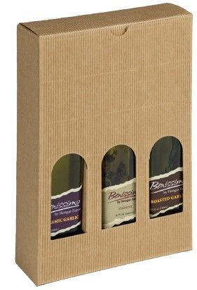 Natural Kraft Textured Rib - 3 Bottle Olive Oil Box - 6-11/16 x 2-3/16 x 9-7/16" (200 ml)