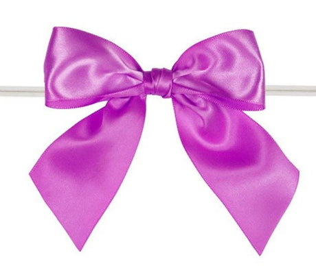 Azalea - Satin Bow with Twist Tie - 4" Width Bow - 6" Clear Twist Tie