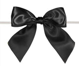 Black - Satin Bow with Twist Tie - 4" Width Bow - 6" Clear Twist Tie