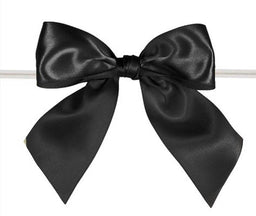Black - Satin Bow with Twist Tie - 4" Width Bow - 6" Clear Twist Tie