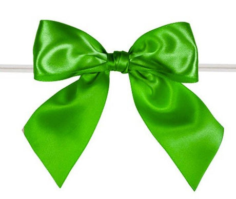 Emerald - Satin Bow with Twist Tie - 4" Width Bow - 6" Clear Twist Tie