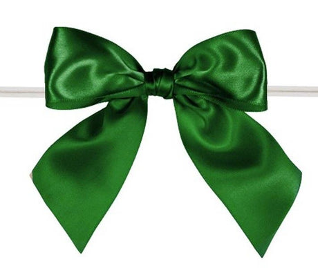 Forest Green - Satin Bow with Twist Tie - 4" Width Bow - 6" Clear Twist Tie