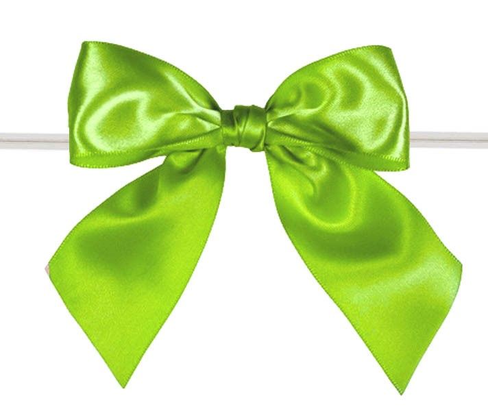 Kiwi - Satin Bow with Twist Tie - 4" Width Bow - 6" Clear Twist Tie