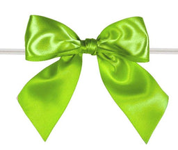 Kiwi - Satin Bow with Twist Tie - 4" Width Bow - 6" Clear Twist Tie