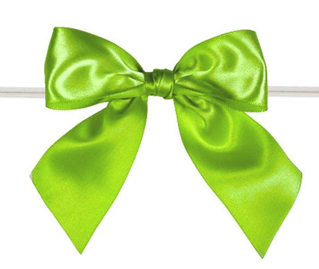 Kiwi - Satin Bow with Twist Tie - 4" Width Bow - 6" Clear Twist Tie