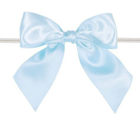Light Blue - Satin Bow with Twist Tie - 4" Width Bow - 6" Clear Twist Tie