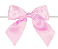 Light Pink - Satin Bow with Twist Tie - 4" Width Bow - 6" Clear Twist Tie