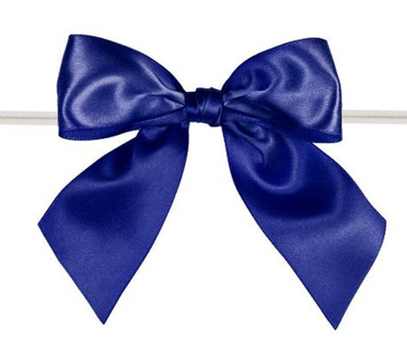 Navy Blue - Satin Bow with Twist Tie - 4" Width Bow - 6" Clear Twist Tie