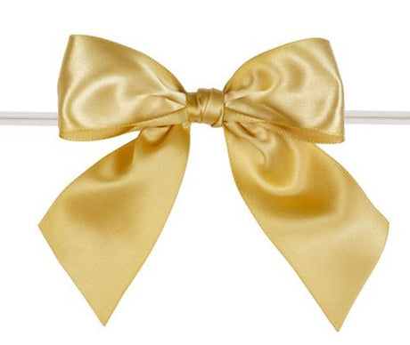 Old Gold - Satin Bow with Twist Tie - 4" Width Bow - 6" Clear Twist Tie