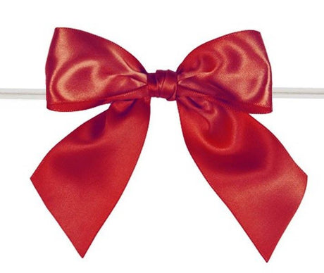 Red - Satin Bow with Twist Tie - 4" Width Bow - 6" Clear Twist Tie