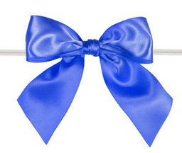 Royal Blue - Satin Bow with Twist Tie - 4" Width Bow - 6" Clear Twist Tie