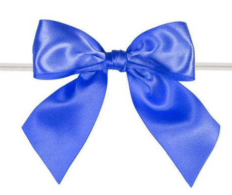 Royal Blue - Satin Bow with Twist Tie - 4" Width Bow - 6" Clear Twist Tie