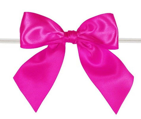 Shocking Pink - Satin Bow with Twist Tie - 4" Width Bow - 6" Clear Twist Tie