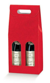 Red Embossed - 2 Bottle Carrier - 7 x 3-1/2 x 15-3/4"