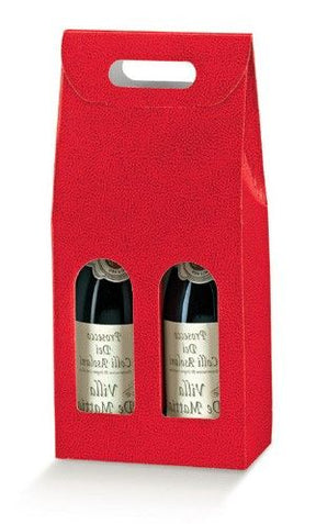 Red Embossed - 2 Bottle Carrier - 7 x 3-1/2 x 15-3/4"