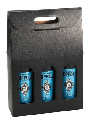 Black Embossed - 3 Bottle Carrier - 10-5/8 x 3-1/2 x 15-3/4"