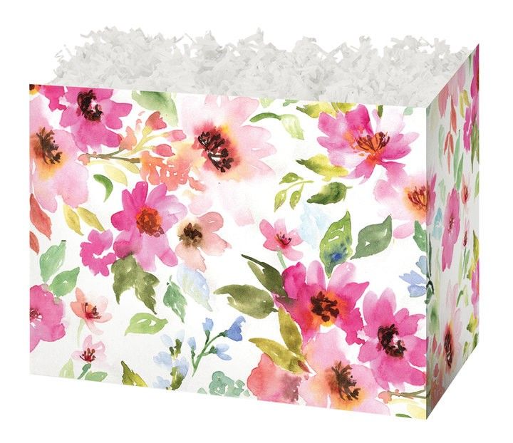 Watercolor Bouquet - Basket Box - 6-3/4 x 4 x 5"