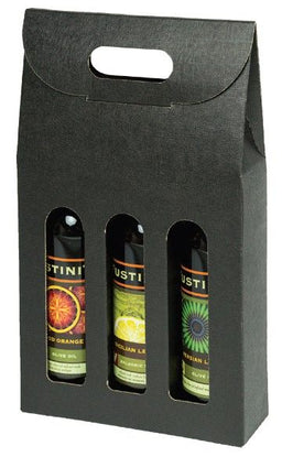 Black Embossed - 3 Bottle Carrier - 375 ml. - 7-7/8 x 2-1/2 x 13-1/4" (375 ml)