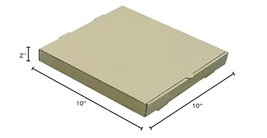 W Packaging 10 in Kraft Pizza Box, 2 in Deep B-Flute Corrugated, Natural (QTY 50), SKU WPPB10K2P
