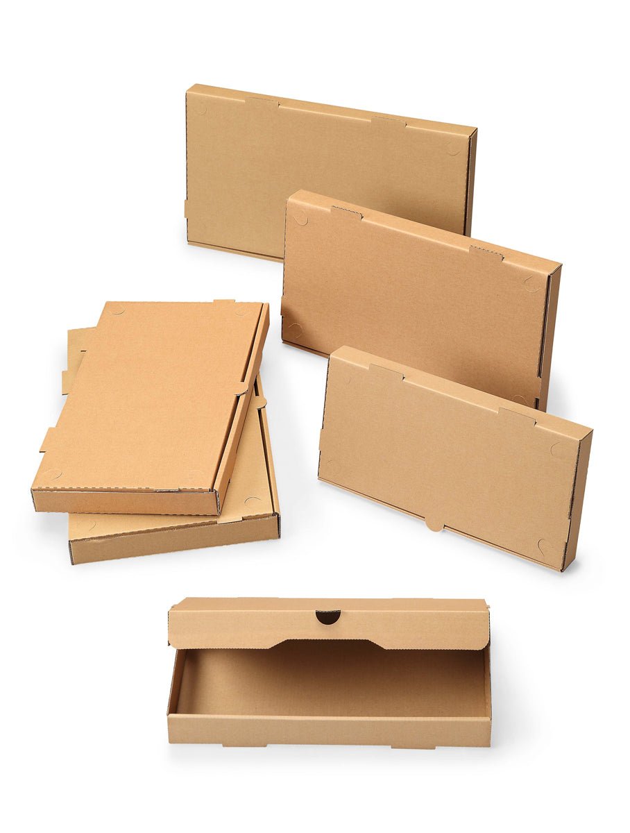 W Packaging 14"x7" Kraft Compostable Eco-Friendly Pizza Boxes – 1.5" Deep, E-Flute, 50 Pack, SKU WPFB14X7KE