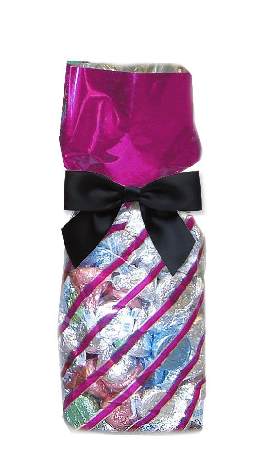 Solid Top Diagonal Stripes Hot Pink - Stand Up Candy Bag - (1 lb) 2-3/4 x 2 x 11"