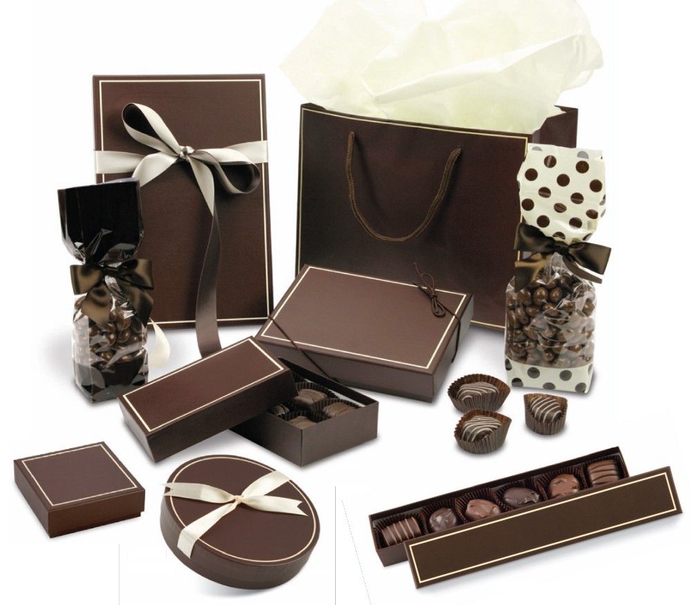 Brown - Cream Trim - Rectangle Set Up Candy Box - (24 Pc.) 9-1/2 x 6-3/8 x 1-3/16"