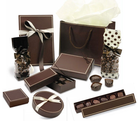 Brown - Cream Trim - Rectangle Set Up Candy Box - (24 Pc.) 9-1/2 x 6-3/8 x 1-3/16"