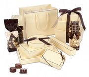 Cream - Brown Trim - Rectangle Set Up Candy Box - (24 Pc.) 9-1/2 x 6-3/8 x 1-3/16"