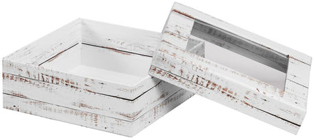 Distressed White Wood - Window Gourmet Gift Box - 5-1/2 x 5-1/2 x 2"