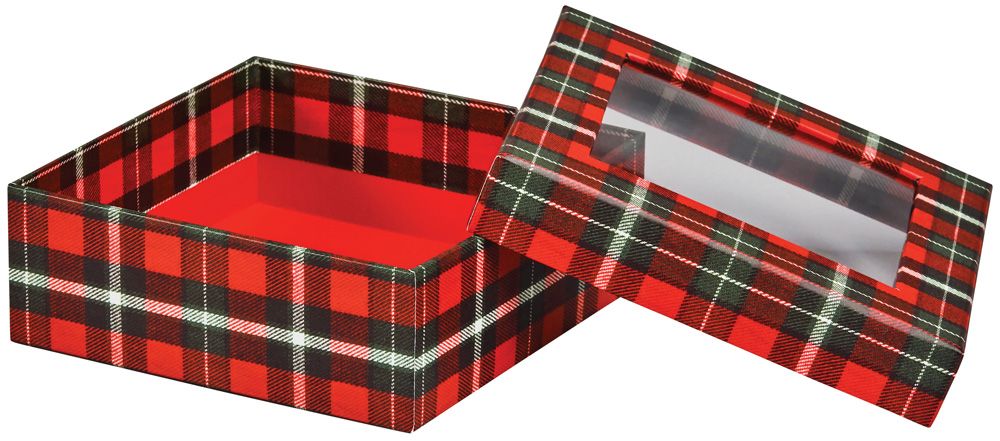 Christmas Plaid - Window Gourmet Gift Box - 5-1/2 x 5-1/2 x 2"