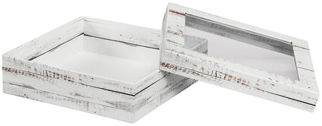 Distressed White Wood - Window Gourmet Gift Box - 7-1/2 x 7-1/2 x 2"