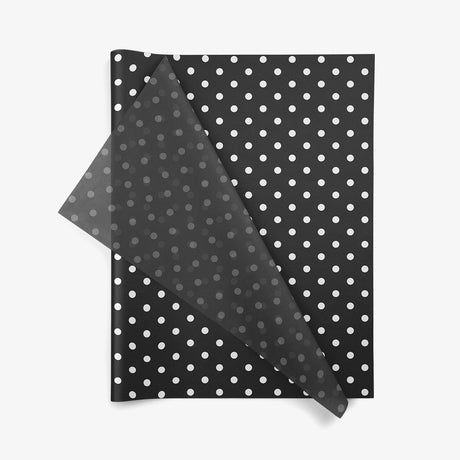 White Dots On Black SatinWrap printed tissue paper, folded sheets