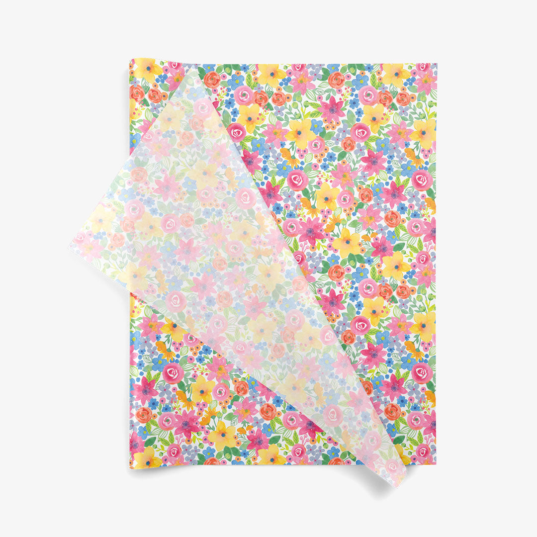 Watercolor Floral SatinWrap printed tissue paper, folded sheets