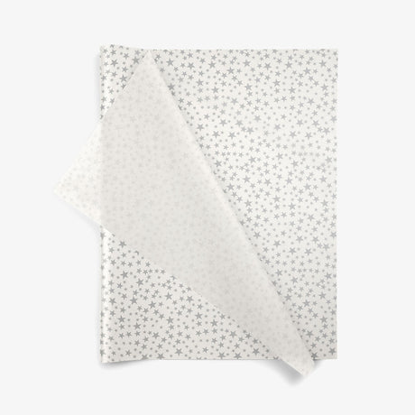 Silver Stars On White SatinWrap printed tissue paper, folded sheets