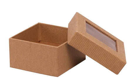 Kraft Stripes - Window Gourmet Gift Box - 3-1/2 x 3-1/2 x 2"
