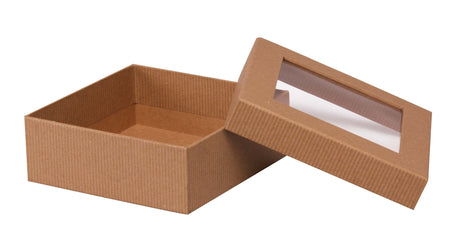 Kraft Stripes - Window Gourmet Gift Box - 5-1/2 x 5-1/2 x 2"