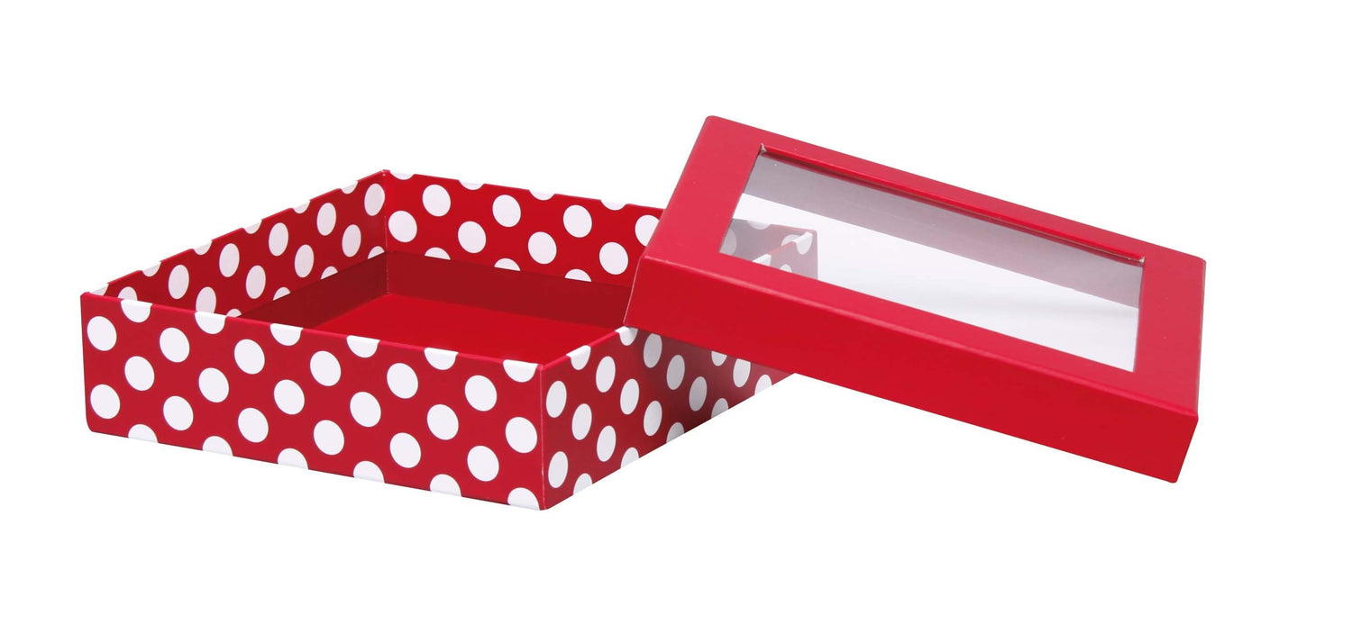 Red & White Dots - Window Gourmet Gift Box - 7-1/2 x 7-1/2 x 2"