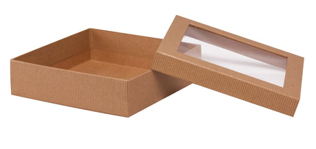 Kraft Stripes - Window Gourmet Gift Box - 7-1/2 x 7-1/2 x 2"