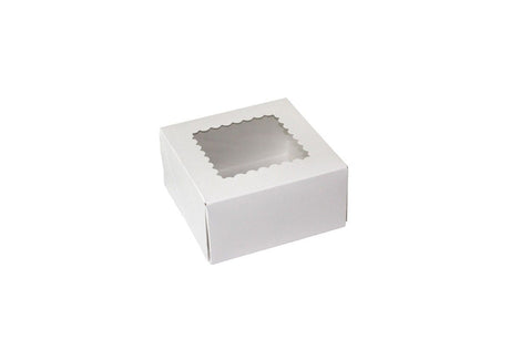 White 4 Corner - Window Bakery Box - 6 x 6 x 3"