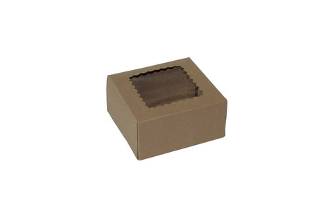 Kraft 4 Corner - Window Bakery Box - 6 x 6 x 3" - Case/200