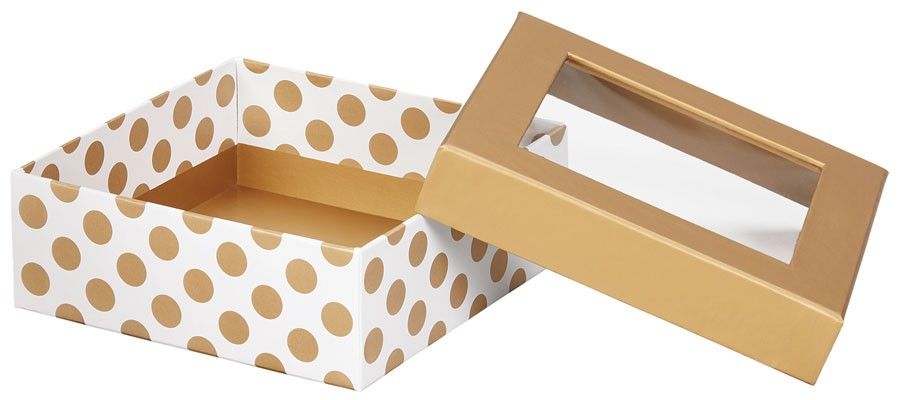 Metallic Gold Dots - Window Gourmet Gift Box - 5-1/2 x 5-1/2 x 2"