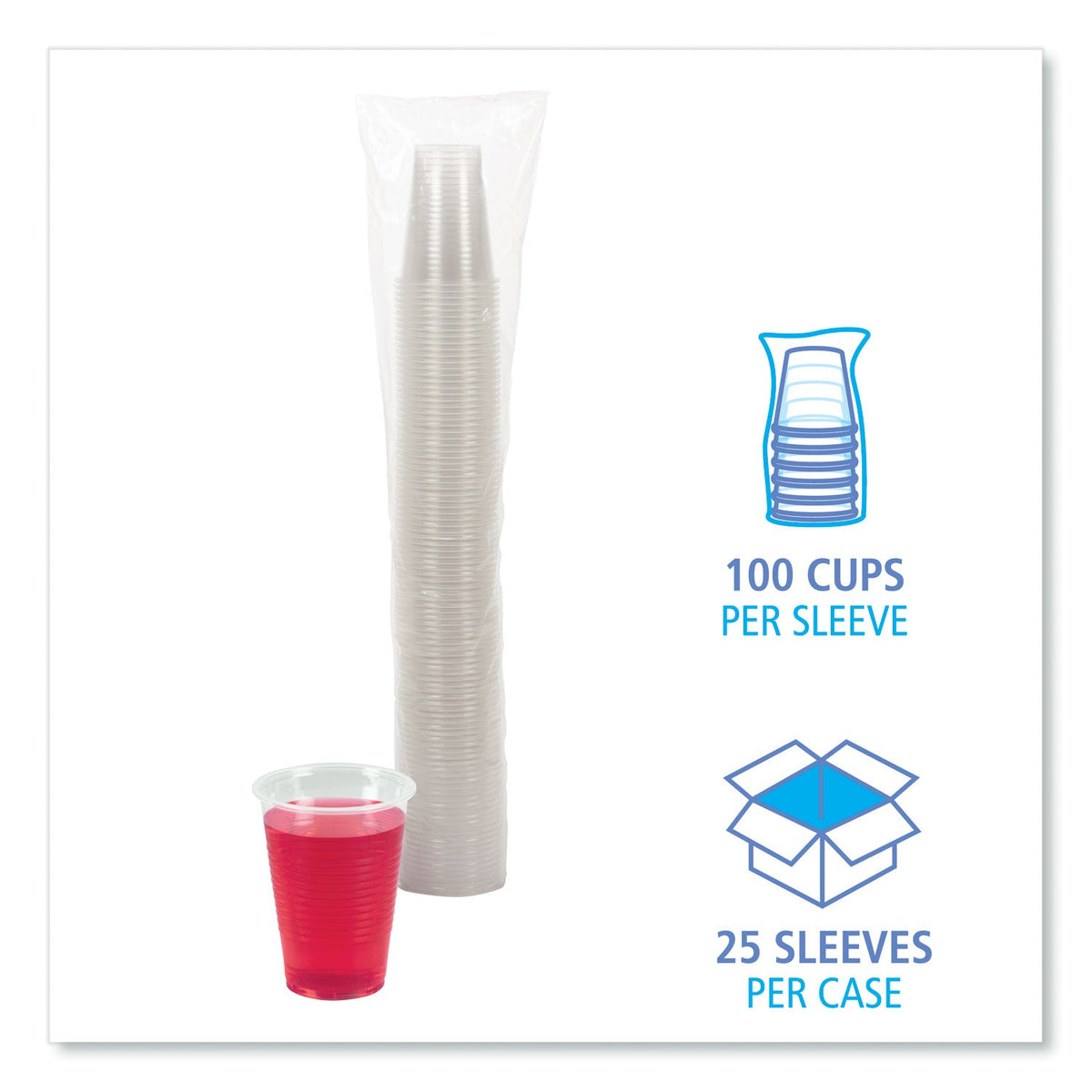 Boardwalk Translucent Plastic Cold Cups, 9 oz, Polypropylene, 100 Cups/Sleeve, 25 Sleeves/Carton
